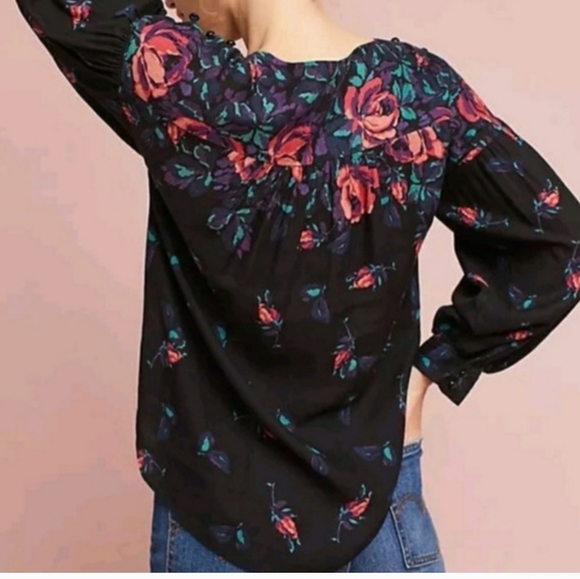 Anthropologie Black Floral Top - Picture 2 of 12